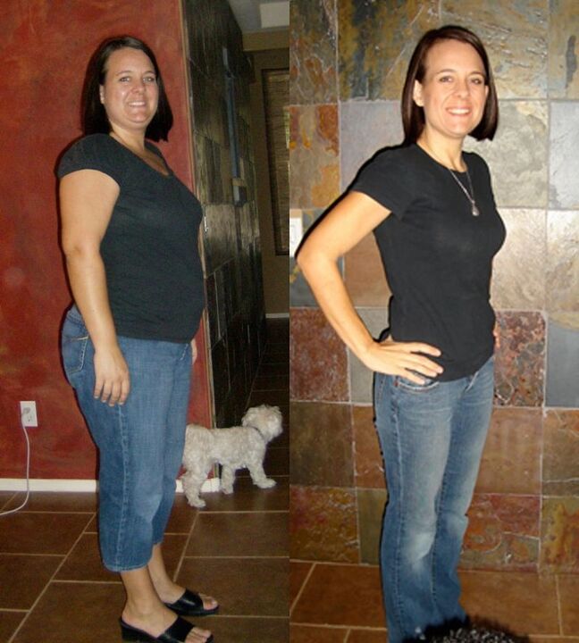 Le résultat d'une femme qui perd du poids avec un régime hebdomadaire de sarrasin de 5 kg